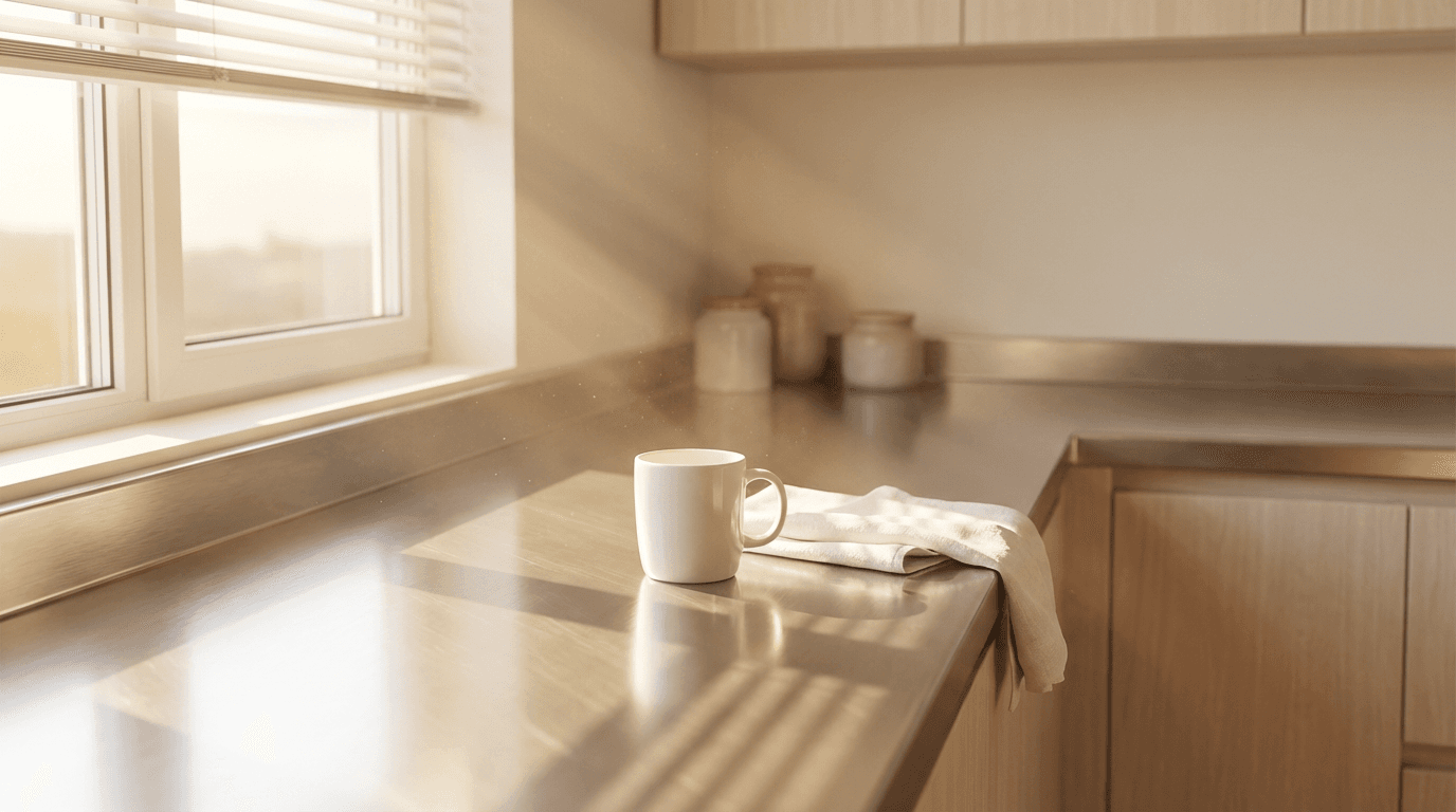 Kitchen counter wiped clean with visible dirt contrast
